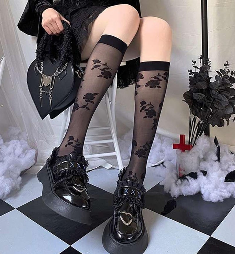 Benefeet Sox Womens Lace Knee High Socks Girls Sheer Mesh Knee High Stockings Cute Fishnet Lolita Calf Sock - Image 2